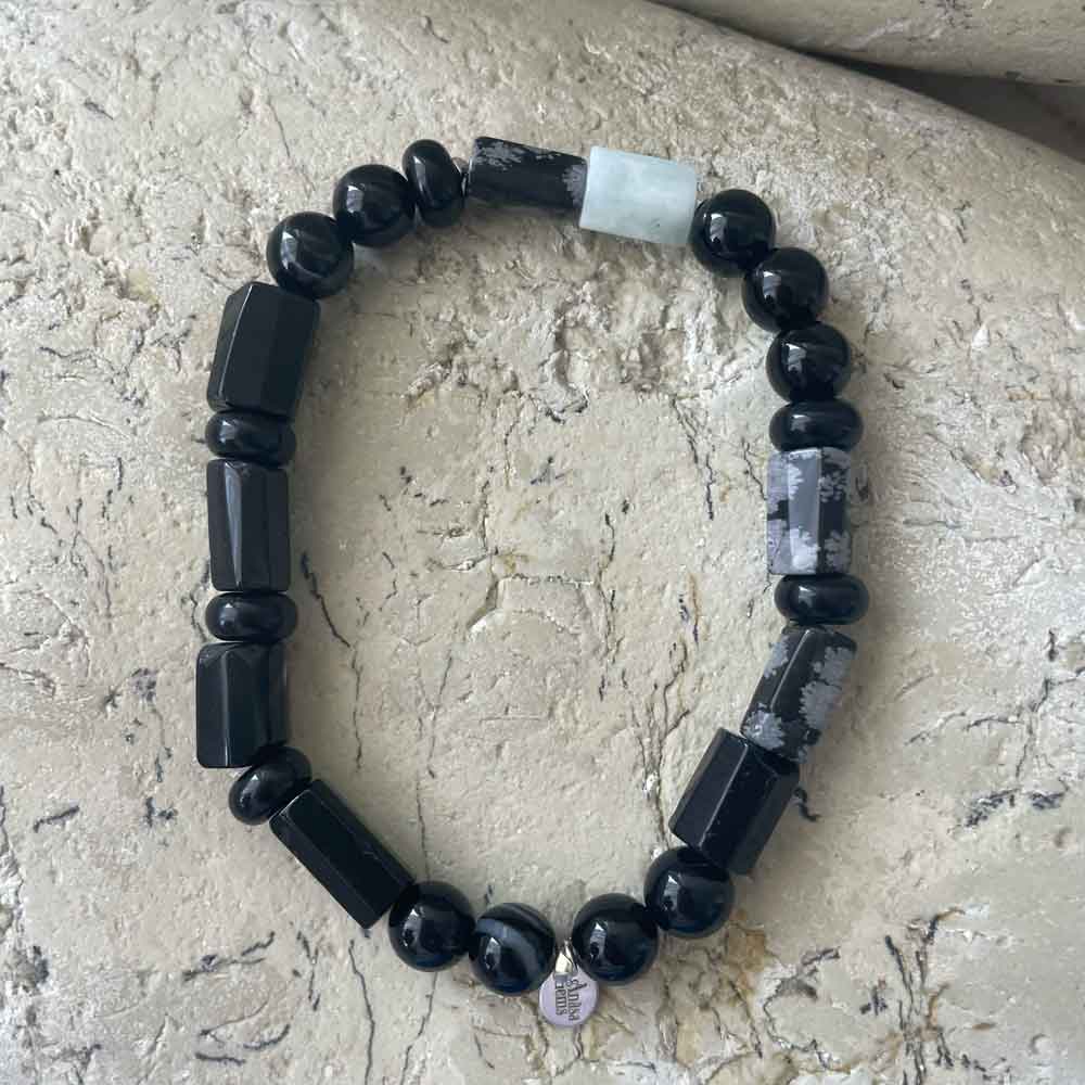 Onyx & White Obsidian, Agate bracelet