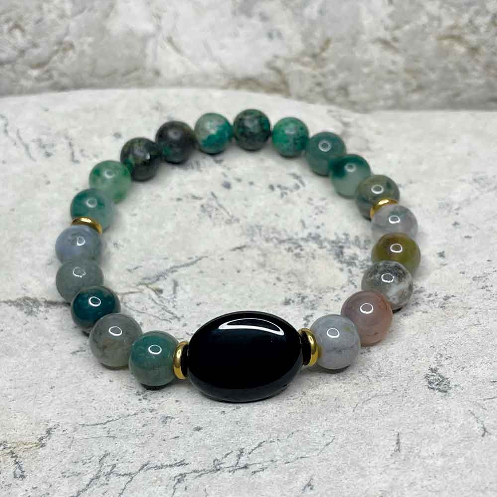 African Turquoise, Moss Agate & Indian Agate bracelet