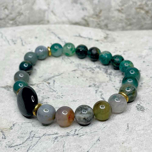 African Turquoise, Moss Agate & Indian Agate bracelet