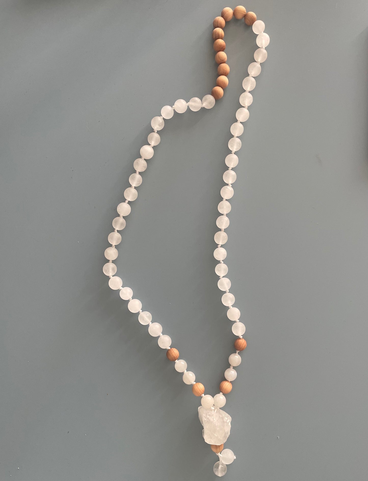 white turquoise, moonstone,  white quartz, sandalwood necklace