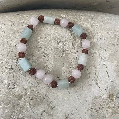 Rose Quartz, Aquamarine & Rudraksha bracelet