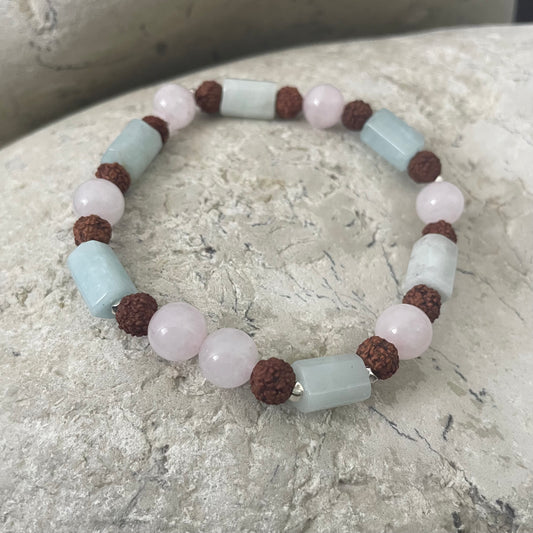 Rose Quartz, Aquamarine & Rudraksha bracelet