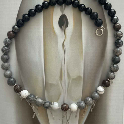 Obsidian & Picasso Jasper & Hematite necklace