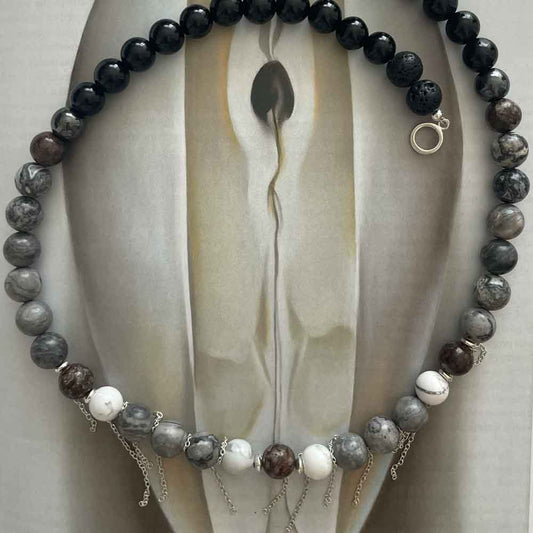 Obsidian & Picasso Jasper & Hematite necklace