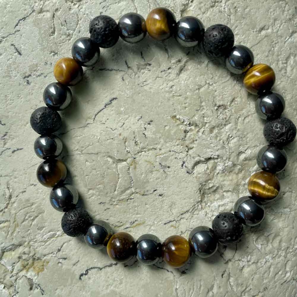 Tiger Eye & Hematite & Lava Stone bracelet