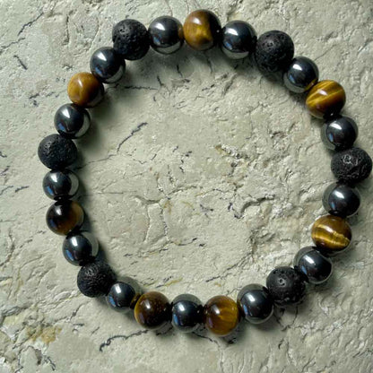 Tiger Eye & Hematite & Lava Stone bracelet