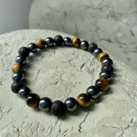 Tiger Eye & Hematite & Lava Stone bracelet