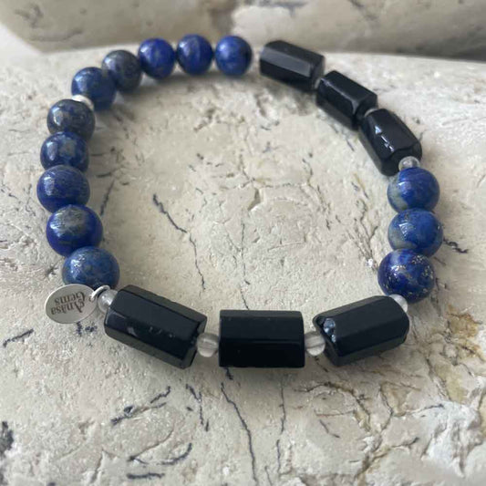 Lapis Lazuli & Black Onyx & Clear Quartz bracelet