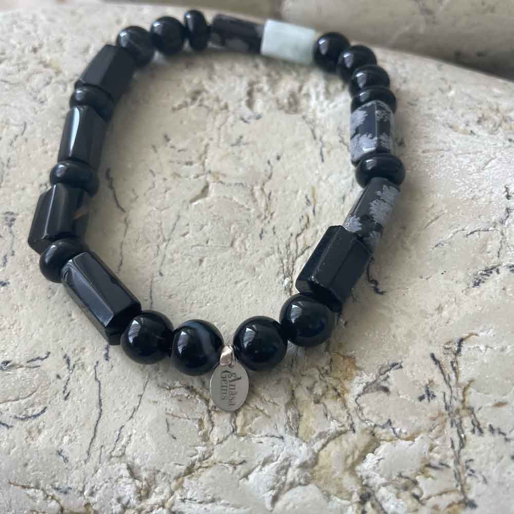 Onyx & White Obsidian, Agate bracelet