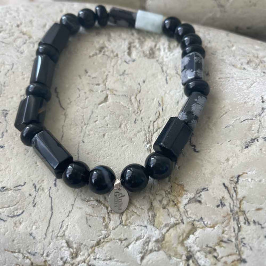 Onyx & White Obsidian, Agate bracelet