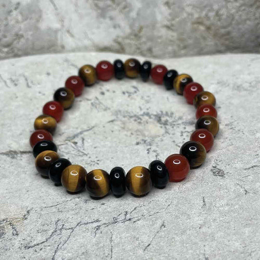 Red Agate, Tiger Eye & Black Agate bracelet