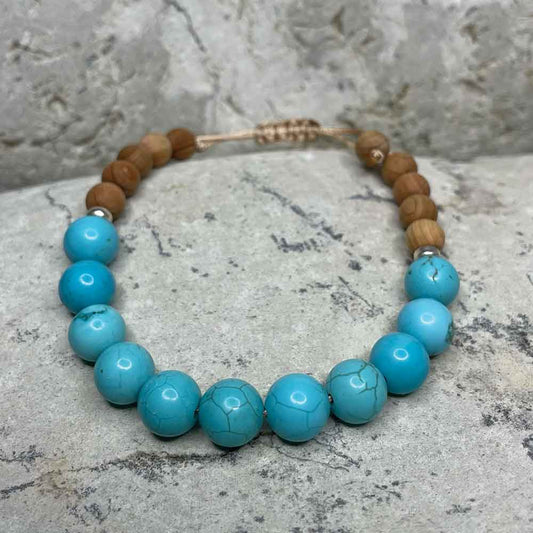 Blue Turquoise & Sandalwood Beads bracelet