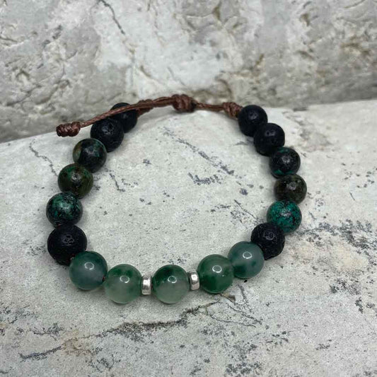 Lava Stone, African Turquoise & Moss Agate bracelet