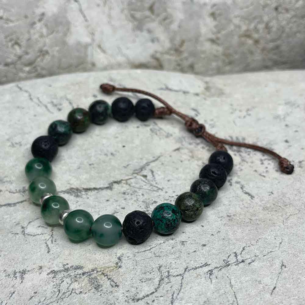 Lava Stone, African Turquoise & Moss Agate bracelet