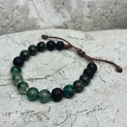 Lava Stone, African Turquoise & Moss Agate bracelet