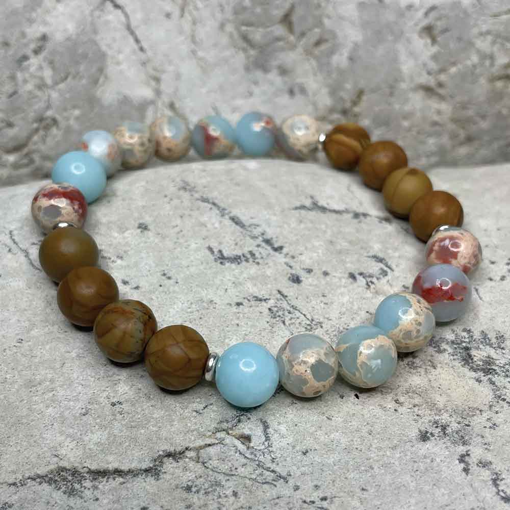 Shoushan Stone & Woodgrain Jasper bracelet