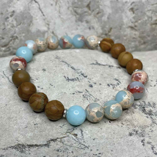 Shoushan Stone & Woodgrain Jasper bracelet