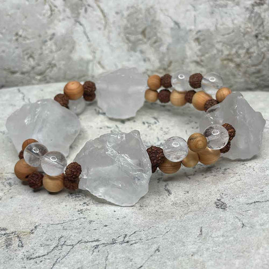 Ice-bright Raw Quartz & Sandalwood bracelet