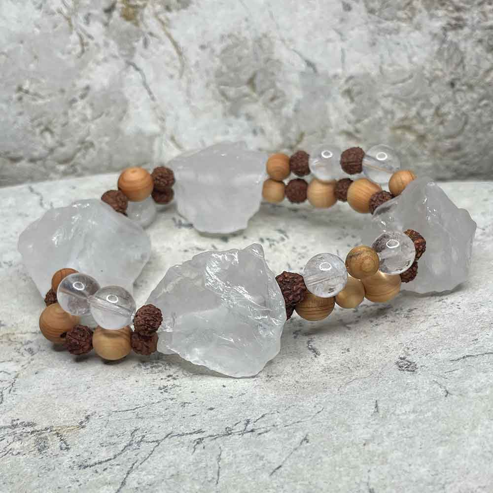 Ice-bright Raw Quartz & Sandalwood bracelet