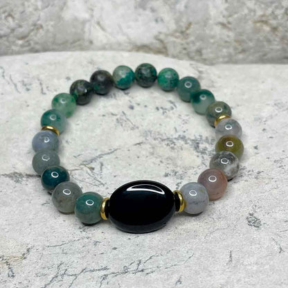 African Turquoise, Moss Agate & Indian Agate bracelet